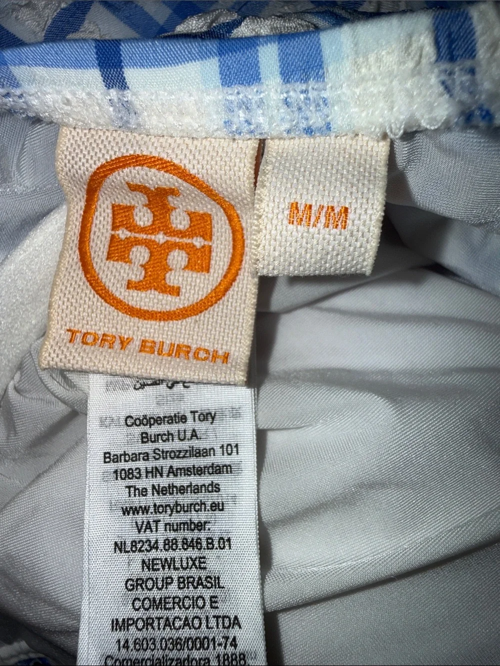Tory Burch Blue Check Plaid Underwire One Piece Swimsuit Size Medium